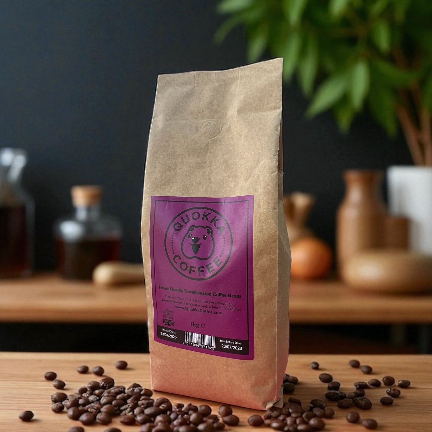 Quokka Coffee 'Decaf' Whole Bean Coffee 1KG – Vietnamese Decaffeinated Coffee Beans | Carbon Neutral Coffee - Smooth, Rich & Naturally Bold
