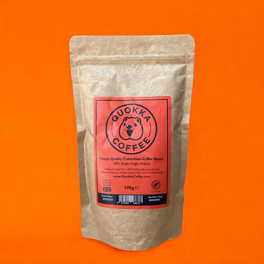 (CASE - 15x 300g) Quokka Coffee Whole Bean, Medium Roast - 300g - 100% Colombian Coffee