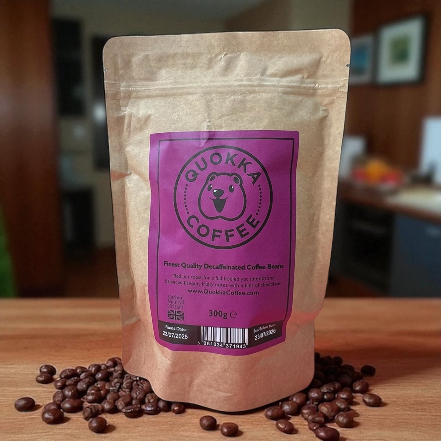 Quokka Coffee 'Decaf' Whole Bean Coffee 300g – Vietnamese Decaffeinated Coffee Beans | Carbon Neutral Coffee - Smooth, Rich & Naturally Bold
