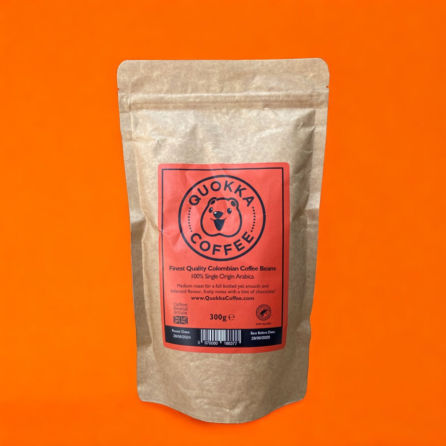 Quokka Coffee Whole Bean, Medium Roast - 300g - 100% Colombian Coffee