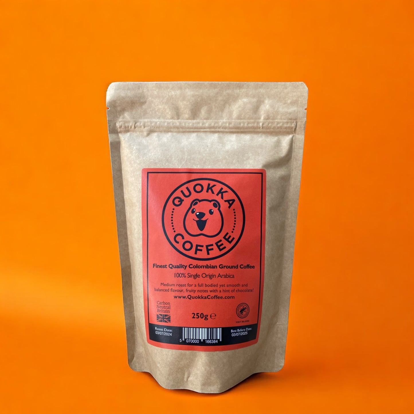 Quokka Coffee 250g Fresh Ground Coffee, Medium Roast 100% Colombian Coffee